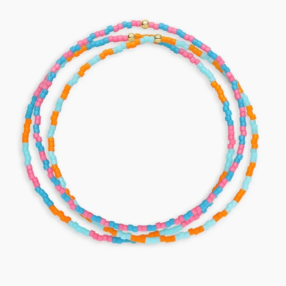 GORJANA Miami Gigi Striped Glass Beaded Bracelets Set of 3 Orange Pink Blue Aqua - Picture 6 of 8